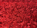 Leopard Sequins Fabric - Red - Animal Print Shiny Sequins Design 2 Way Stretch Sold By The Yard