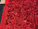 Leopard Sequins Fabric - Red - Animal Print Shiny Sequins Design 2 Way Stretch Sold By The Yard