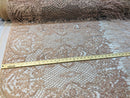Beaded Feather Fabric - Blush - Embroidered Luxury Mesh Lace with Beads and Feathers By The Yard