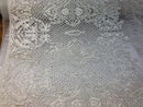Beaded Feather Fabric - Ivory - Embroidered Luxury Mesh Lace with Beads and Feathers By The Yard