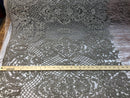 Beaded Feather Fabric - Dark Champagne - Embroidered Luxury Mesh with Beads and Feathers By The Yard