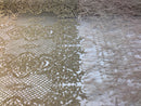 Beaded Feather Fabric - Honey Gold Embroidered Luxury Mesh Lace with Beads and Feathers By The Yard