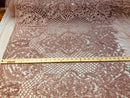 Beaded Feather Fabric - Dusty Rose - Embroidered Luxury Mesh Lace Beads and Feathers By The Yard