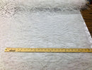 Beaded Feather Fabric - White - Embroidered Luxury Mesh Lace with Beads and Feathers By The Yard