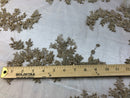 Beaded Fabric - Champagne - Embroidered Flower Lace Fabric with Beads On A Mesh Sold By The Yard