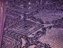 4 Way Stretch Lilac Geometric Design Sequins On Mesh Beautiful Fashion Fabrics Sold By Yard