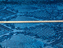 4 Way Stretch - Turquoise  - Geometric Design Sequins On Mesh Beautiful Fashion Fabrics Sold By Yard