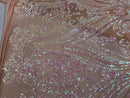 Big Damask Sequins Fabric - Iridescent Baby Pink - 4 Way Stretch Damask Sequins Design Fabric By Yard