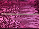 4 Way Stretch - Fuchsia Damask Net Design Sequins On Mesh Elegant Fashion Fabrics Sold By Yard