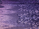 4 Way Stretch - Lilac - Damask Net Design Sequins On Mesh Elegant Fashion Fabrics Sold By Yard