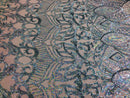 Hologram Silver / Blush Mesh - 4 Way Stretch Embroidered Royalty Sequins Fancy Design Fabric By Yard