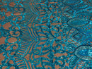 Hologram Turquoise - 4 Way Stretch Embroidered Royalty Sequins Fancy Design Fabric By Yard
