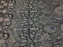 Hologram Silver / White Mesh - 4 Way Stretch Embroidered Royalty Sequins Fancy Design Fabric By Yard