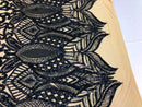 Hologram Navy / Beige Mesh - 4 Way Stretch Embroidered Royalty Sequins Fancy Design Fabric By Yard