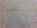 Iridescent Clear - 4 Way Stretch Embroidered Royalty Sequins Design Fabric By Yard