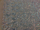 Hologram Silver / Blush Mesh - 4 Way Stretch Embroidered Royalty Sequins Fancy Design Fabric By Yard