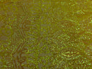 Hologram Yellow  - 4 Way Stretch Embroidered Royalty Sequins Design Fabric By Yard