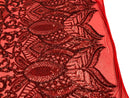 Hologram Red - 4 Way Stretch Embroidered Royalty Sequins Design Fabric By Yard