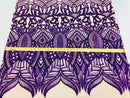 Hologram Purple - 4 Way Stretch Embroidered Royalty Sequins Design Fabric By Yard
