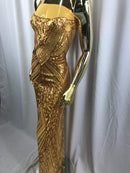Geometric Sequins Fabric with 4 Way Stretch - Gold -  Elegant Lace Fabrics Sold By The Yard