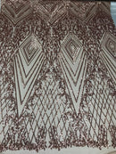 Geometric Sequins Fabric with 4 Way Stretch - Rose Gold -  Elegant Lace  Fabrics Sold By The Yard