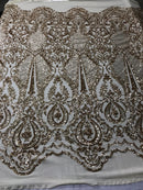 Fancy Design Sequins Fabric with 4 Way Stretch - Gold -  Beautiful Fabrics Sold By The Yard