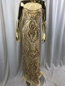 Fancy Design Sequins Fabric with 4 Way Stretch - Gold -  Beautiful Fabrics Sold By The Yard