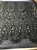 Fancy Design Sequins Fabric with 4 Way Stretch - Navy -  Beautiful Fabrics Sold By The Yard