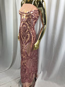 Fancy Design Sequins Fabric with 4 Way Stretch - Pink -  Beautiful Fabrics Sold By The Yard