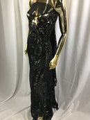 Fancy Design Sequins Fabric with 4 Way Stretch - Black  -  Beautiful  Fabrics Sold By The Yard