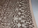 Blush - 4 Way Stretch Embroidered Royalty Sequins Fancy Design Fabric By Yard