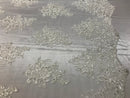 Flower Lace Fabric - Ivory - Floral Clusters Embroidered Lace Mesh Fabric Sold By The Yard