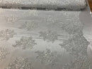 Flower Lace Fabric - White - Floral Clusters Embroidered Lace Mesh Fabric Sold By The Yard