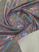 Polka Dot Foil Fabric - Rainbow on White - Iridescent Polka Dot Design on Spandex Fabric
