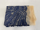 Leaf Pattern Fancy Lace Fabric - Navy Blue - Embroidered Design on Lace Mesh By Yard
