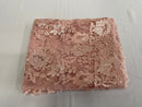 Flower Cluster Fancy Border Fabric - Blush Pink - Embroidered Flower Design on Lace Mesh By Yard