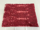 Flower Cluster Fancy Border Fabric - Burgundy - Embroidered Flower Design on Lace Mesh By Yard
