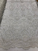Bridal Lace Hand Beaded Embroidered Floral Fabric - by the yard - Wedding Beaded Fabric