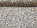 Guipure 3D Lace Fabric - Light Gold - Embroidered 3D Flower with Bead Lace Fabric Sold By The Yard