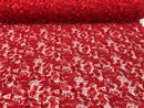 Guipure 3D Lace Fabric - Red - Embroidered 3D Flower with Bead Lace Fabric Sold By The Yard