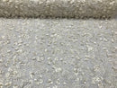 Guipure 3D Lace Fabric - Ivory - Embroidered 3D Flower with Bead Lace Fabric Sold By The Yard
