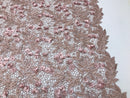 Guipure 3D Lace Fabric - Dusty Rose - Embroidered 3D Flower with Bead Lace Fabric Sold By The Yard