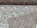 Guipure 3D Lace Fabric - Dusty Rose - Embroidered 3D Flower with Bead Lace Fabric Sold By The Yard