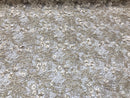 Guipure 3D Lace Fabric - Champagne - Embroidered 3D Flower with Bead Lace Fabric Sold By The Yard
