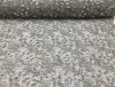 Guipure 3D Lace Fabric - Silver - Embroidered 3D Flower with Bead Lace Fabric Sold By The Yard