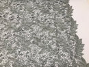 Guipure 3D Lace Fabric - Silver - Embroidered 3D Flower with Bead Lace Fabric Sold By The Yard