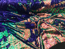 Two Tone Reversible - Rainbow - 2 Way Stretch Iridescent Shiny Sequins Fabric By The Yard