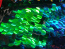 Iridescent - Blue/Green - Circle Sequins Hologram Fabric - Multi-Color Fabric Sold By The Yard
