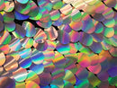 Iridescent Sequins Hologram Fabric - Silver Oval Teardrops - 58 Inch Fabric Sold By The Yard