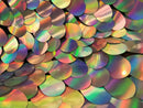 Iridescent Sequins Hologram Fabric - Silver Oval Teardrops - 58 Inch Fabric Sold By The Yard